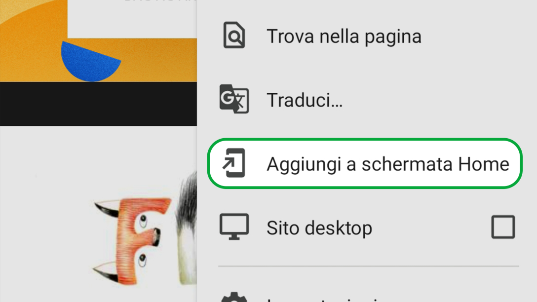 Scegli “Aggiungi a schermata Home”.