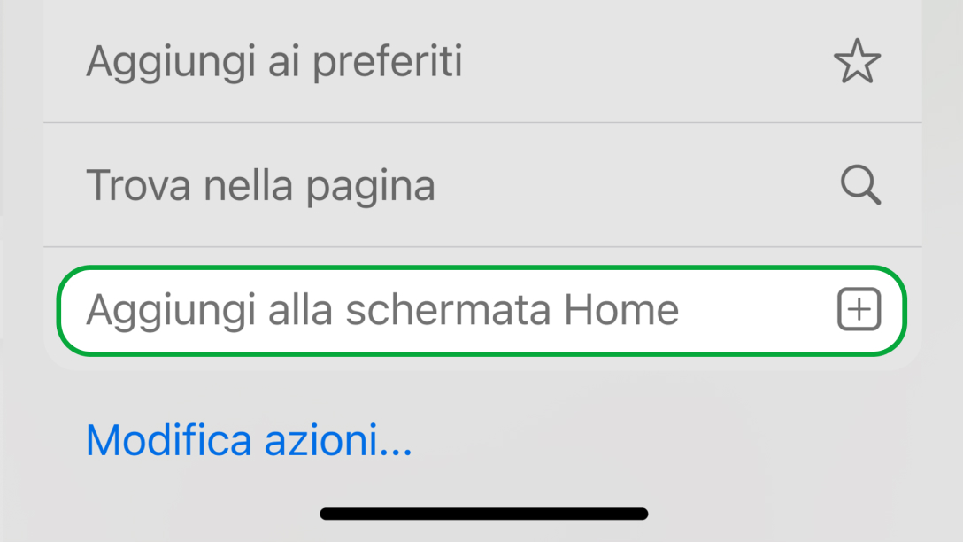 Nel menu a comparsa, scegli “Aggiungi alla schermata iniziale”.